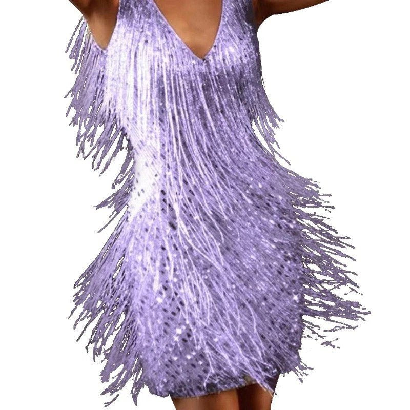 Calveth Women's Fringe Cocktail Dress Mini in Purple