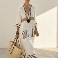 Calveth Women's Linen Maxi Dress in Brown