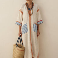 Calveth Women's Linen Maxi Dress in Orange