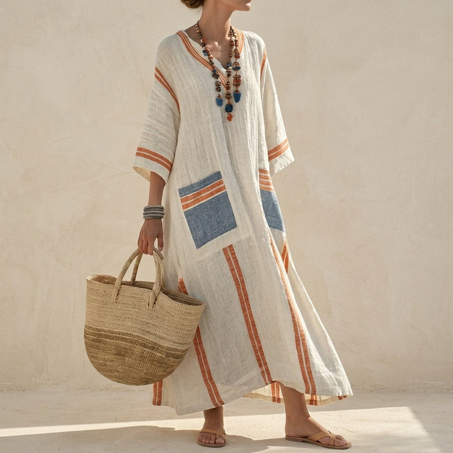 Calveth Women's Linen Maxi Dress in Yellow