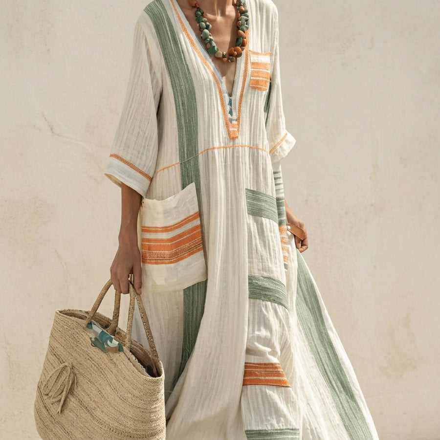 Calveth Women's Linen Maxi Dress in Yellow