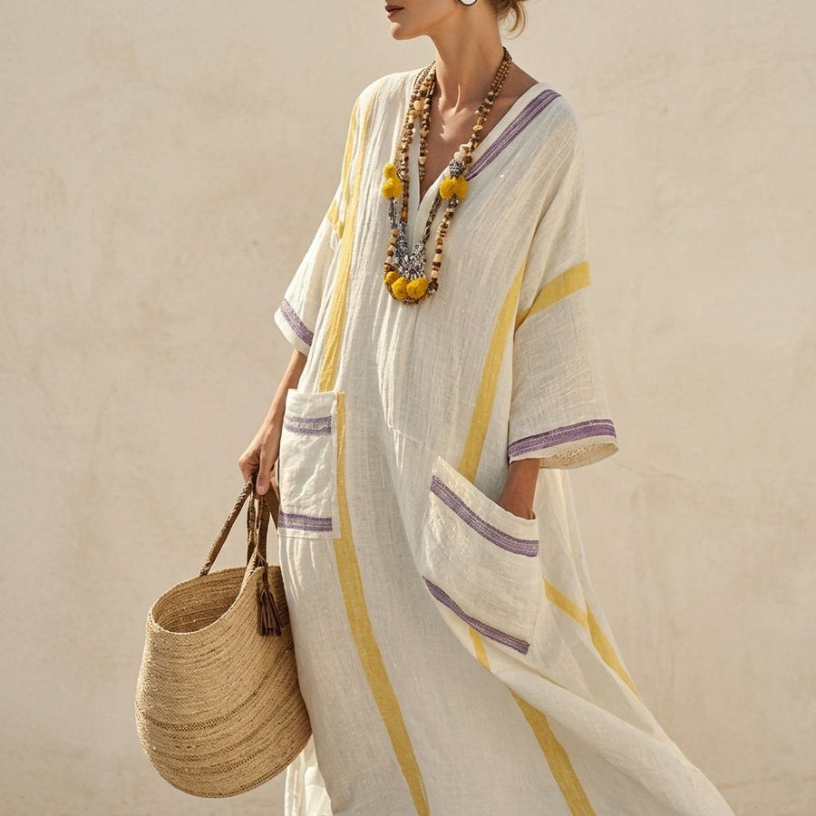 Calveth Women's Linen Maxi Dress in Yellow