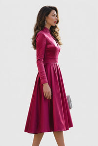 Calveth Women's Midi Dress Long Sleeve V-Neck