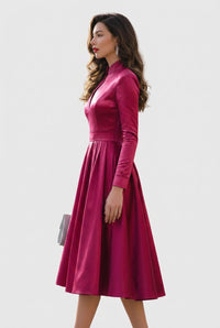 Calveth Women's Midi Dress Long Sleeve V-Neck