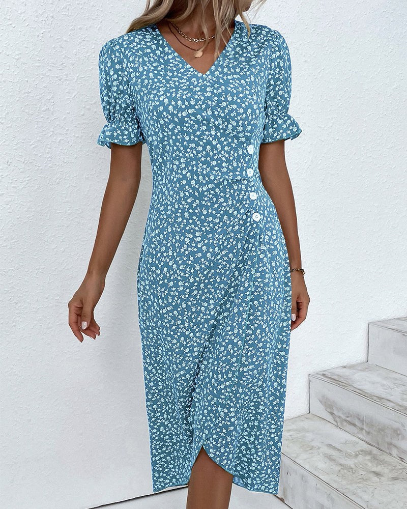 Calveth Women's Midi Dress Short Sleeve in Blue