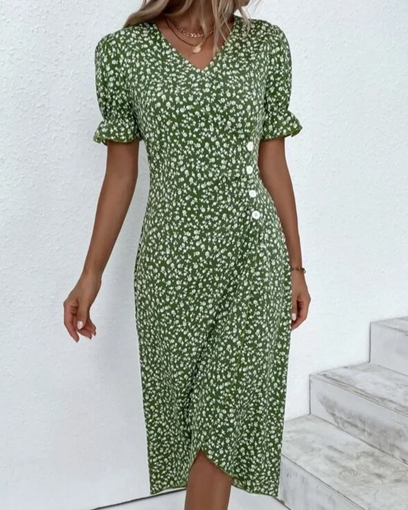 Calveth Women's Midi Dress Short Sleeve in Green