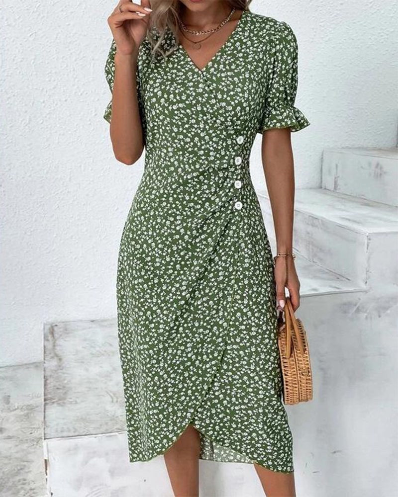 Calveth Women's Midi Dress Short Sleeve in Green