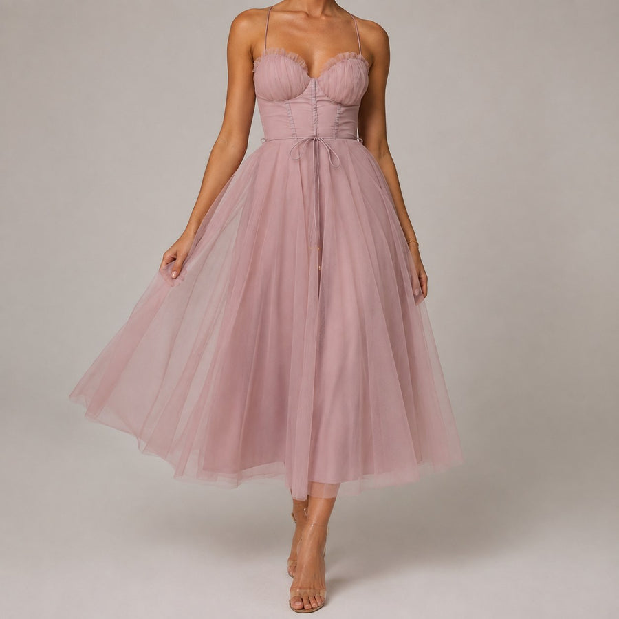 Calveth Women's Tulle Midi Dress Corset in Lavender