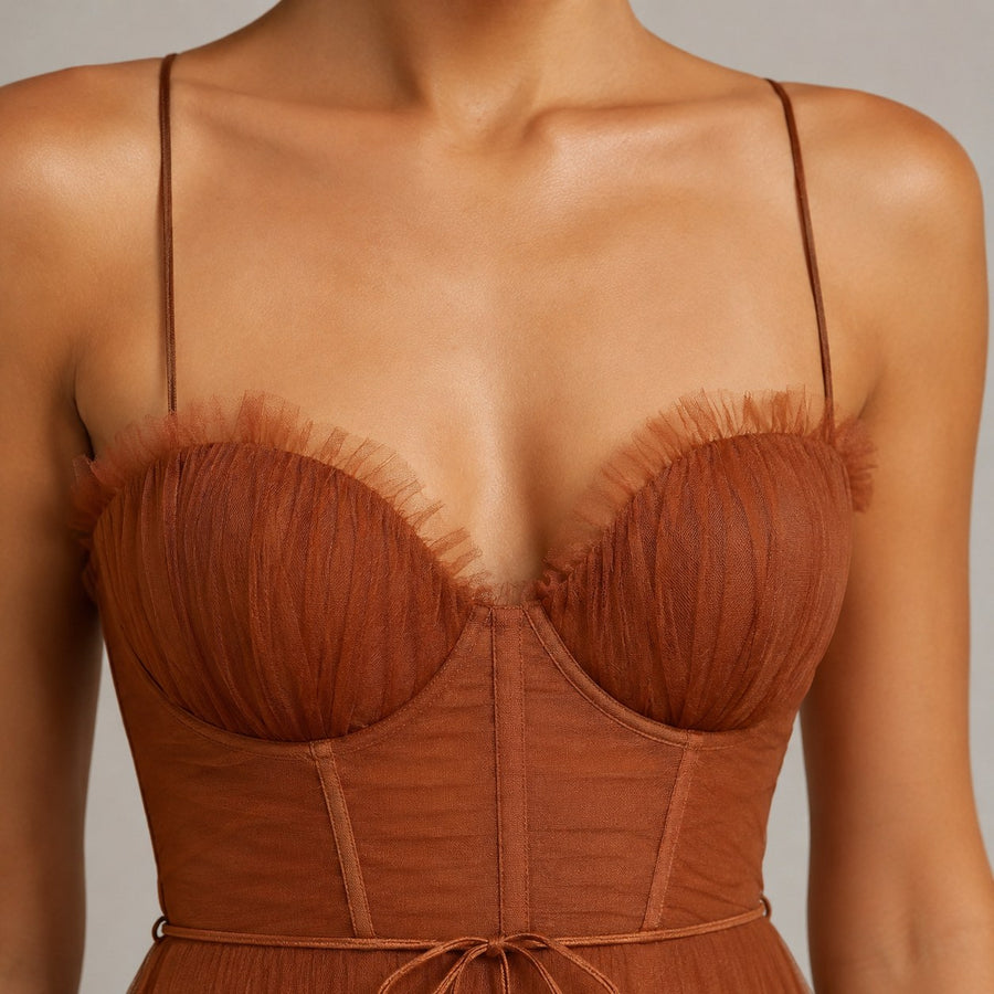 Calveth Women's Tulle Midi Dress Corset in Orange