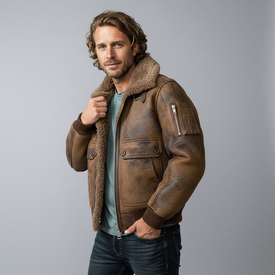 Calvin Aviator Jacket in Sienna Brown