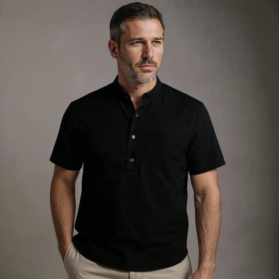 Calvin Coastal Cotton-Linen Shirt in Charcoal