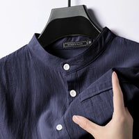 Calvin Coastal Cotton-Linen Shirt in Navy Blue