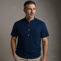 Calvin Coastal Cotton-Linen Shirt in Navy Blue