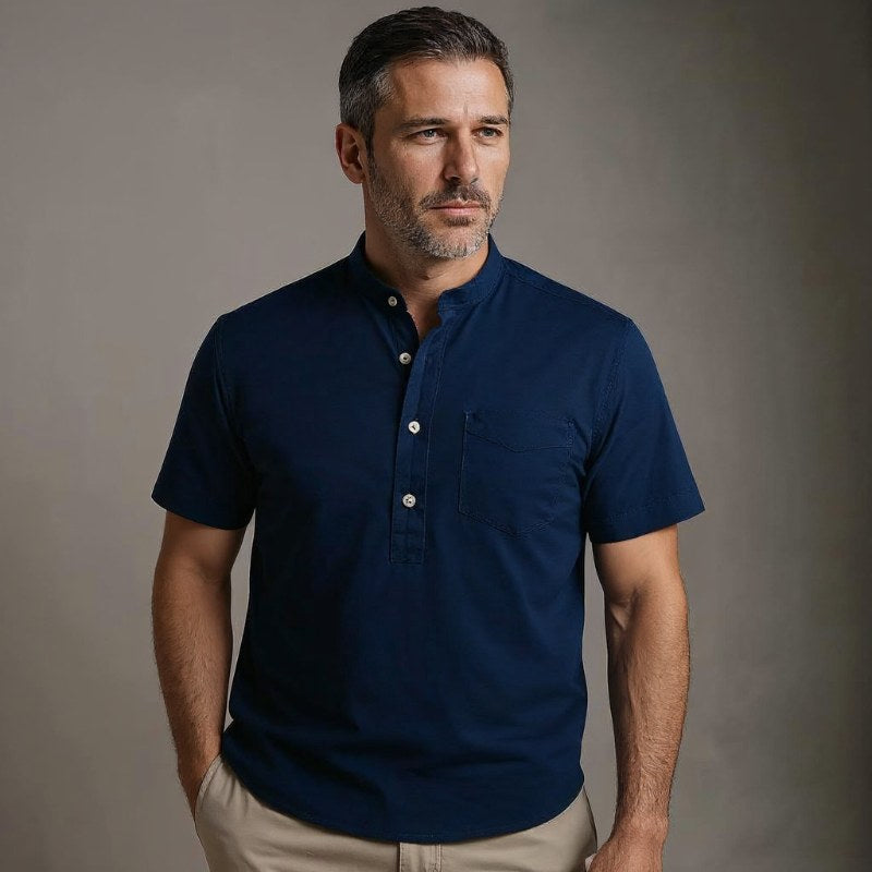 Calvin Coastal Cotton-Linen Shirt in Navy Blue