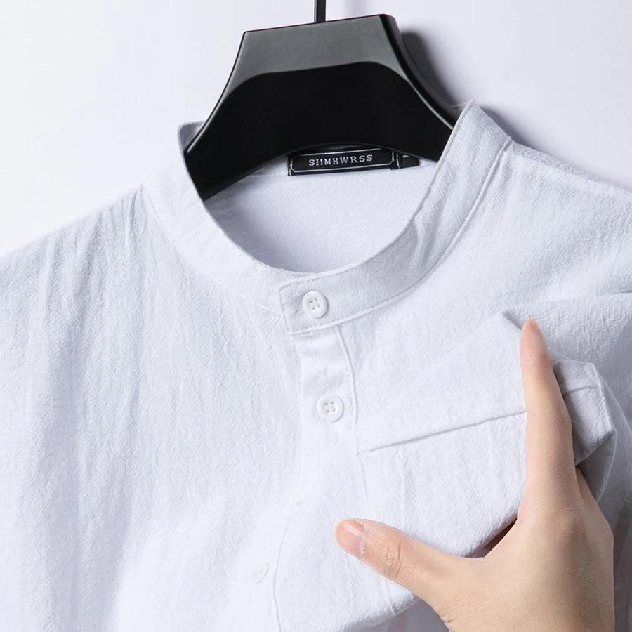 Calvin Coastal Cotton-Linen Shirt in Pearl