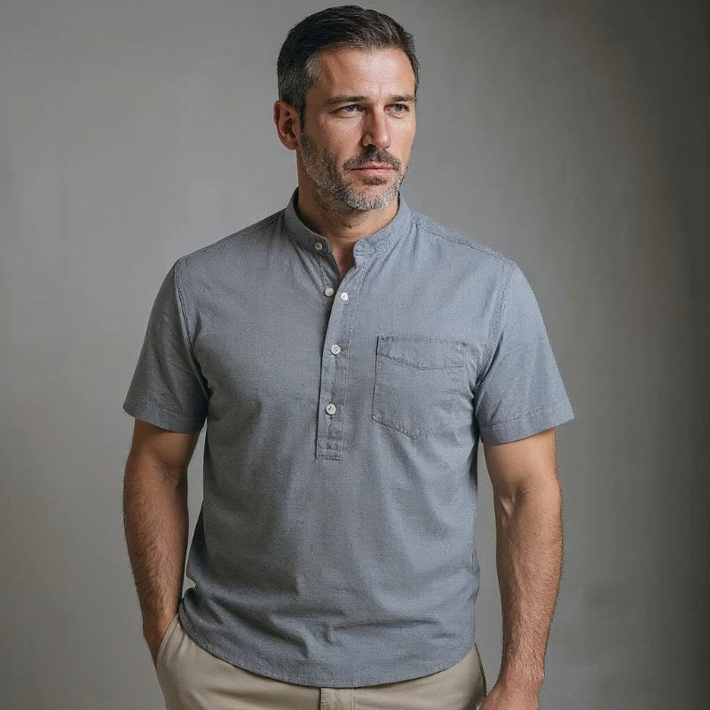 Calvin Coastal Cotton-Linen Shirt in Slate Gray