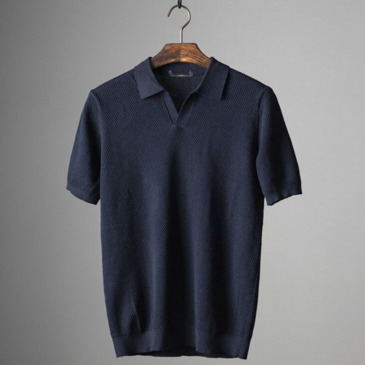 Calvin Knit Polo in Navy Blue