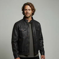 Calvin Leather Field Jacket in Charcoal