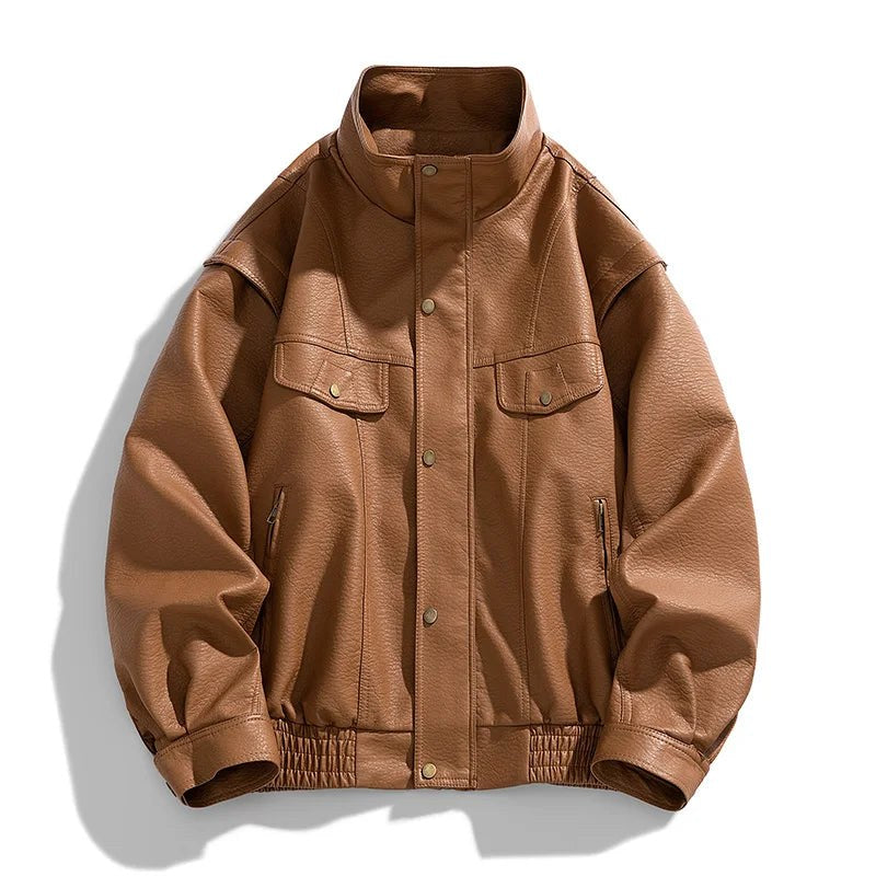 Calvin Leather Field Jacket in Sienna Brown
