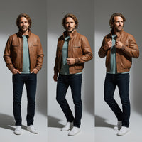 Calvin Leather Field Jacket in Sienna Brown