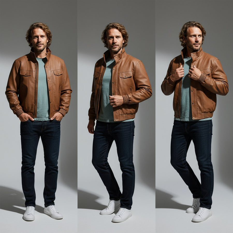 Calvin Leather Field Jacket in Sienna Brown