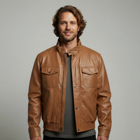 Calvin Leather Field Jacket in Sienna Brown