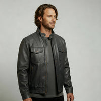 Calvin Leather Field Jacket in Slate Gray