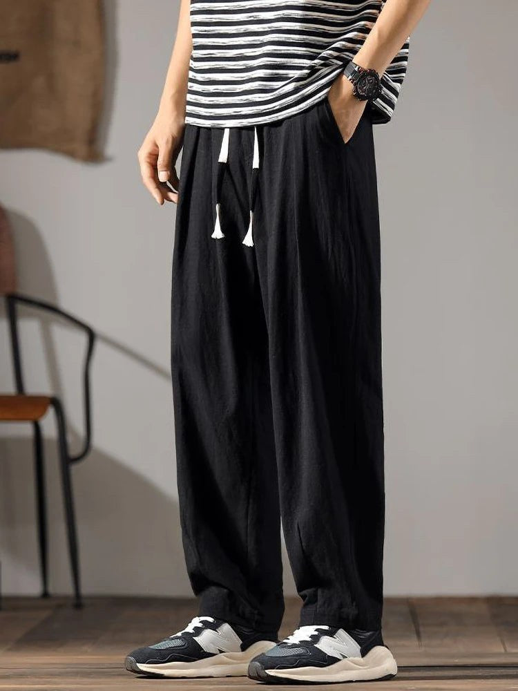Calvin Linen Drawstring Pants in Charcoal