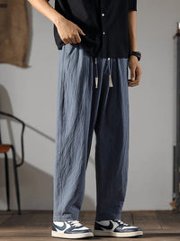 Calvin Linen Drawstring Pants in Navy Blue