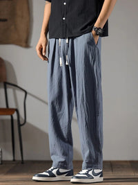 Calvin Linen Drawstring Pants in Navy Blue