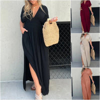 Calvorne Women's Maxi Sundress Deep V-Neck in Camel