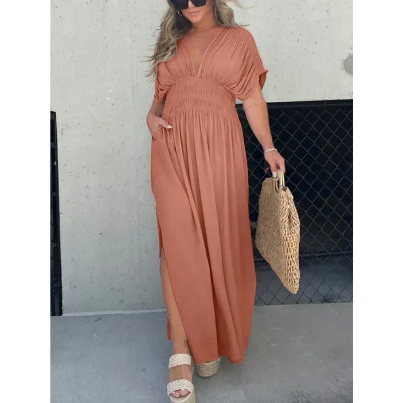Calvorne Women's Maxi Sundress Deep V-Neck in Camel