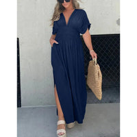 Calvorne Women's Maxi Sundress Deep V-Neck in Dark Blue