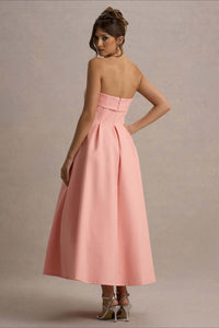 Calvorne Women's Strapless Pleated Midi Party Dress in Pink