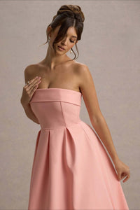 Calvorne Women's Strapless Pleated Midi Party Dress in Pink
