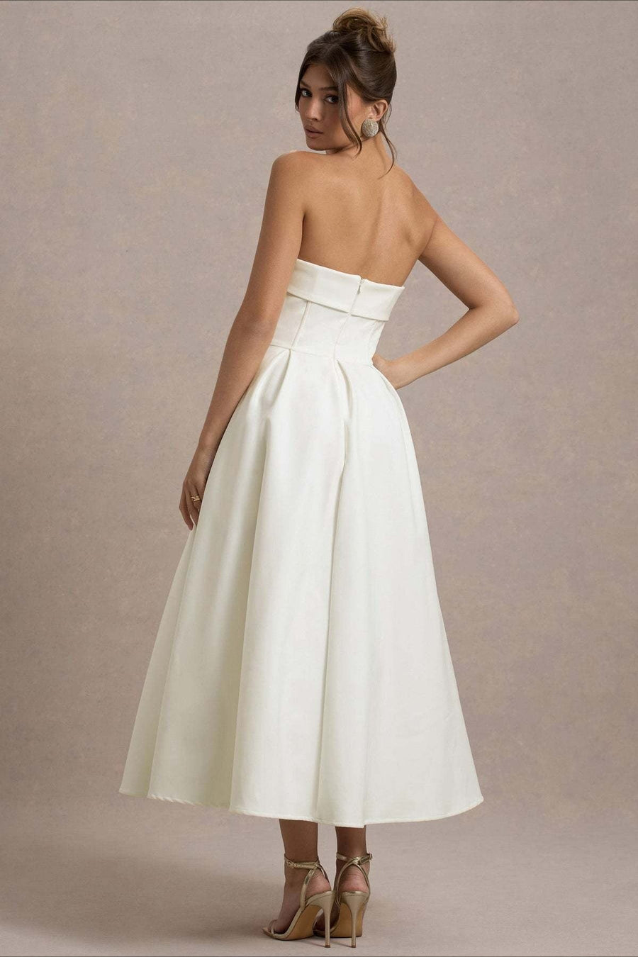 Calvorne Women's Strapless Pleated Midi Party Dress in White