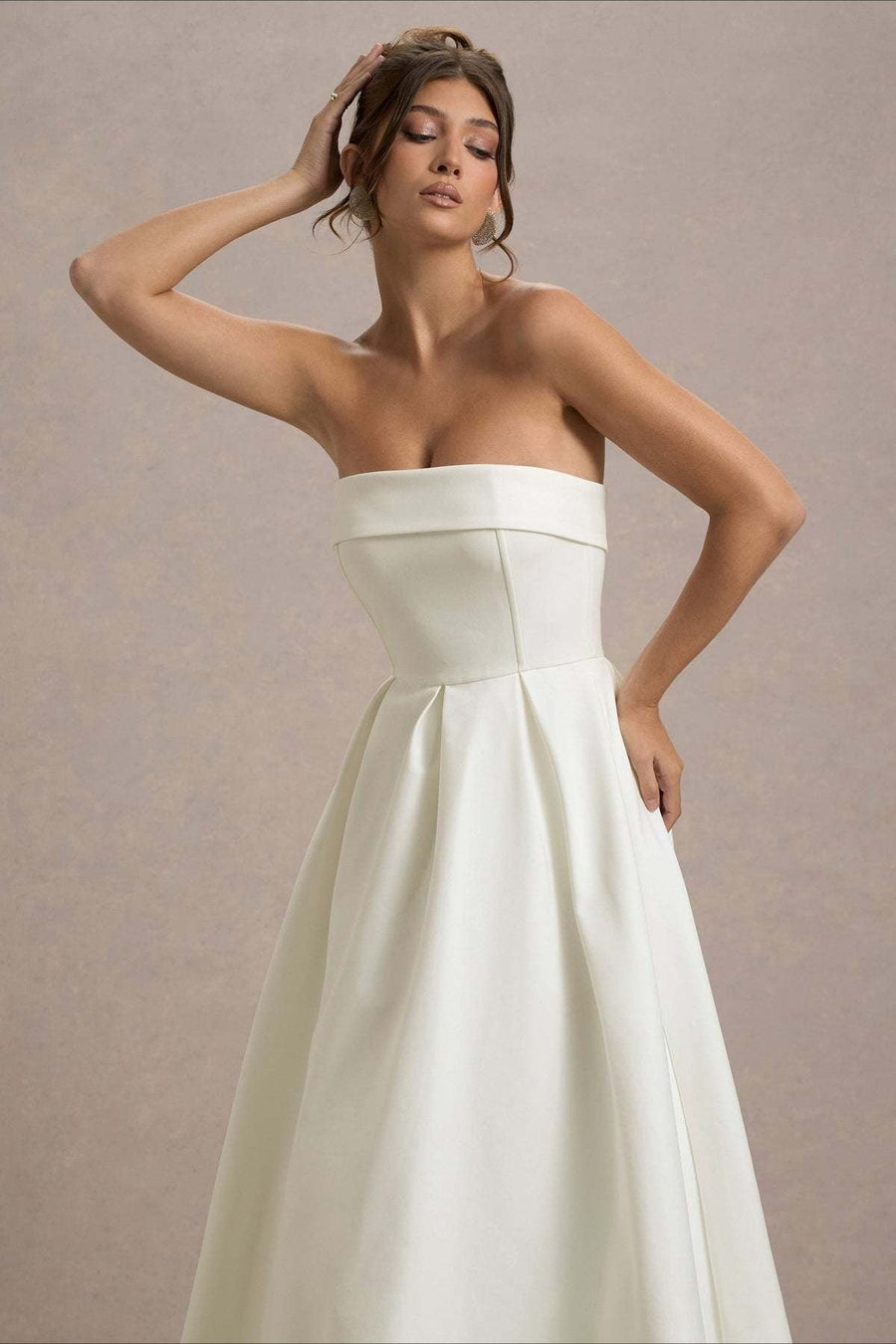 Calvorne Women's Strapless Pleated Midi Party Dress in White