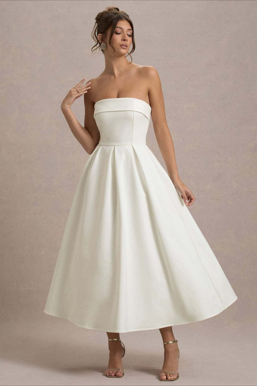 Calvorne Women's Strapless Pleated Midi Party Dress in White