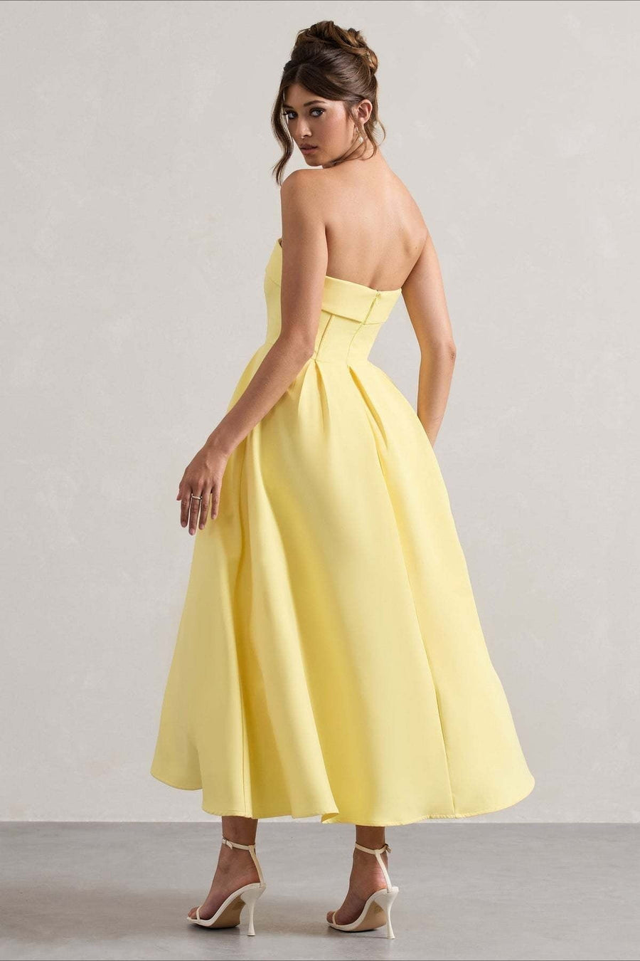Calvorne Women's Strapless Pleated Midi Party Dress in Yellow