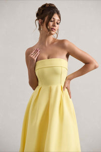 Calvorne Women's Strapless Pleated Midi Party Dress in Yellow