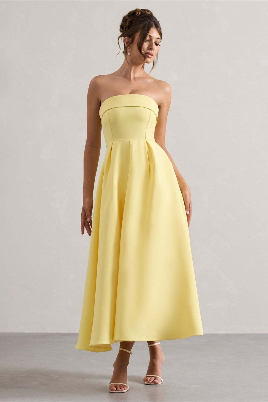 Calvorne Women's Strapless Pleated Midi Party Dress in Yellow