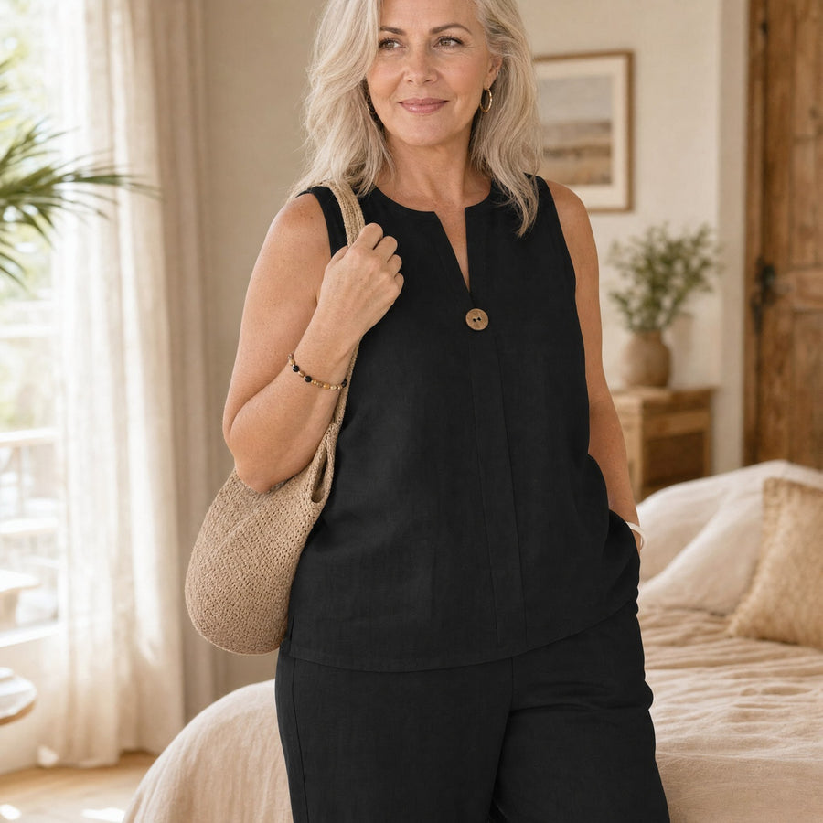Calwyn Women's Linen Co-Ord Set with Wide-Leg Pants