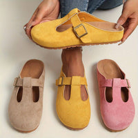 Calypso Women's Buckle T-Bar Closed Toe Clogs in Khaki