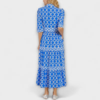 Cambria Women's Chain Print Tiered Midi Dress in Blue
