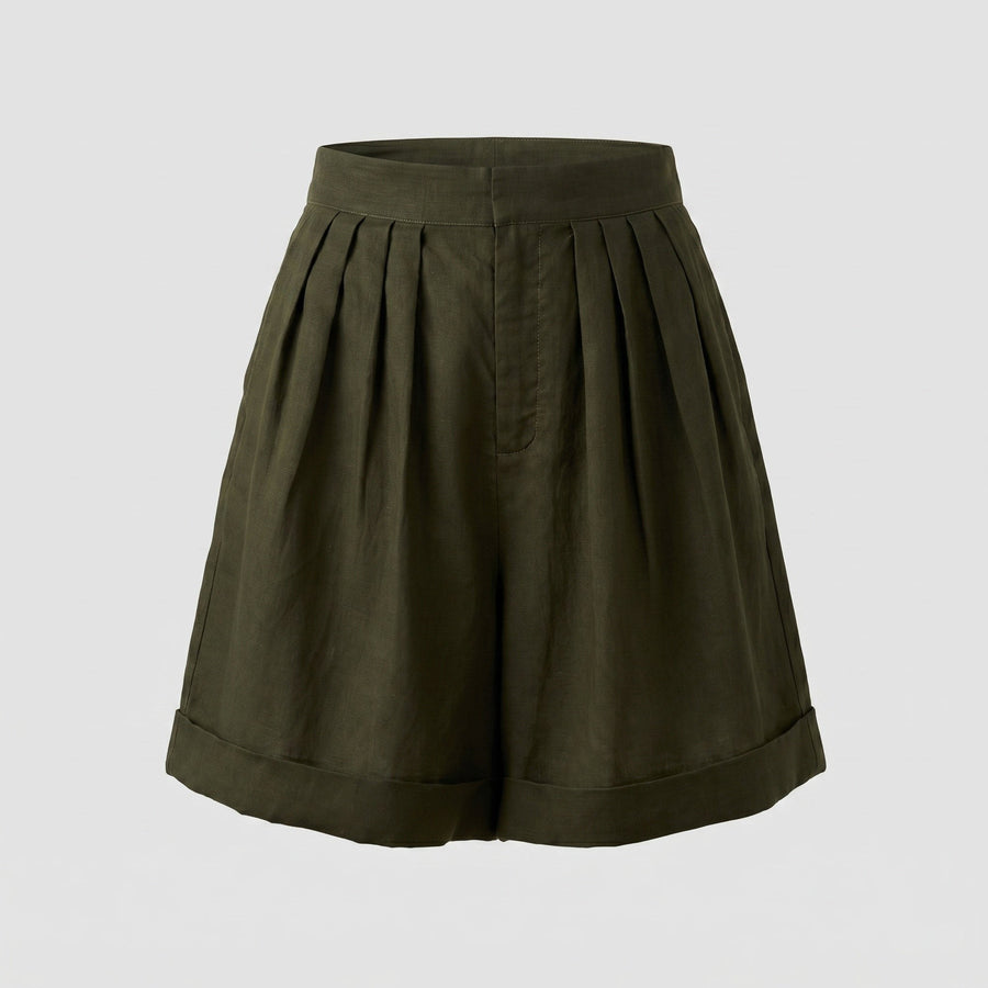 Camila Casual Linen Shorts in Olive