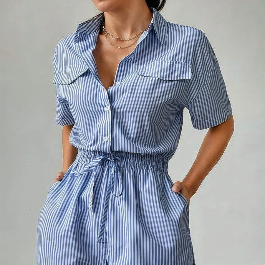 Camila Cinched Waist Romper in Royal Blue