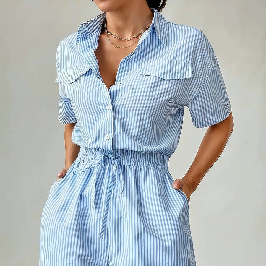 Camila Cinched Waist Romper in Sky Blue