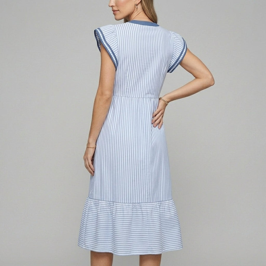 Camila Flutter Sleeve Midi Dress in Azure