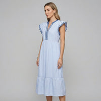 Camila Flutter Sleeve Midi Dress in Azure