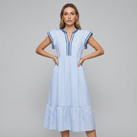Camila Flutter Sleeve Midi Dress in Azure